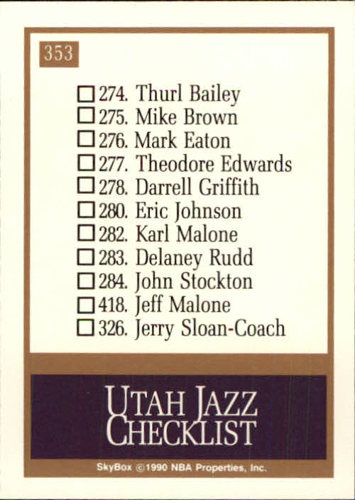 1990-91 SkyBox #353 Utah Jazz TC back image