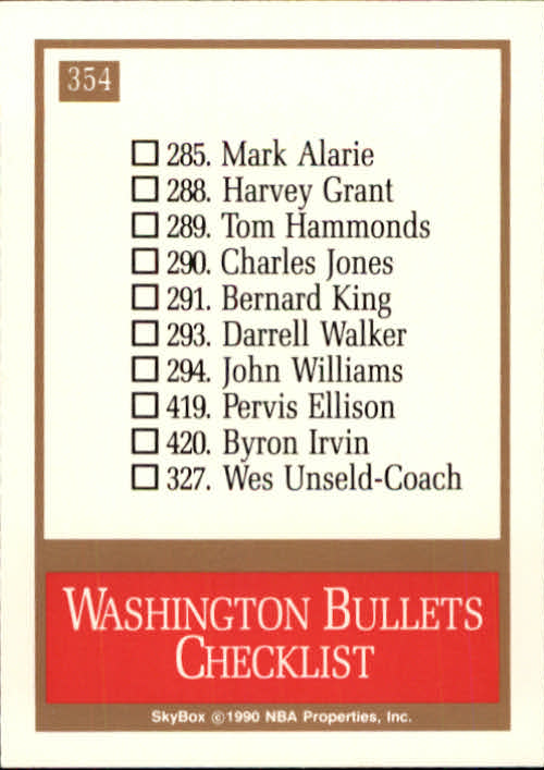 1990-91 SkyBox #354 Washington Bullets TC back image