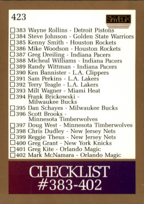 B4058- 1990-91 Skybox Bk Card #s 245-423 +Rookies -You Pick- 15+ FREE US SHIP - Picture 329 of 330