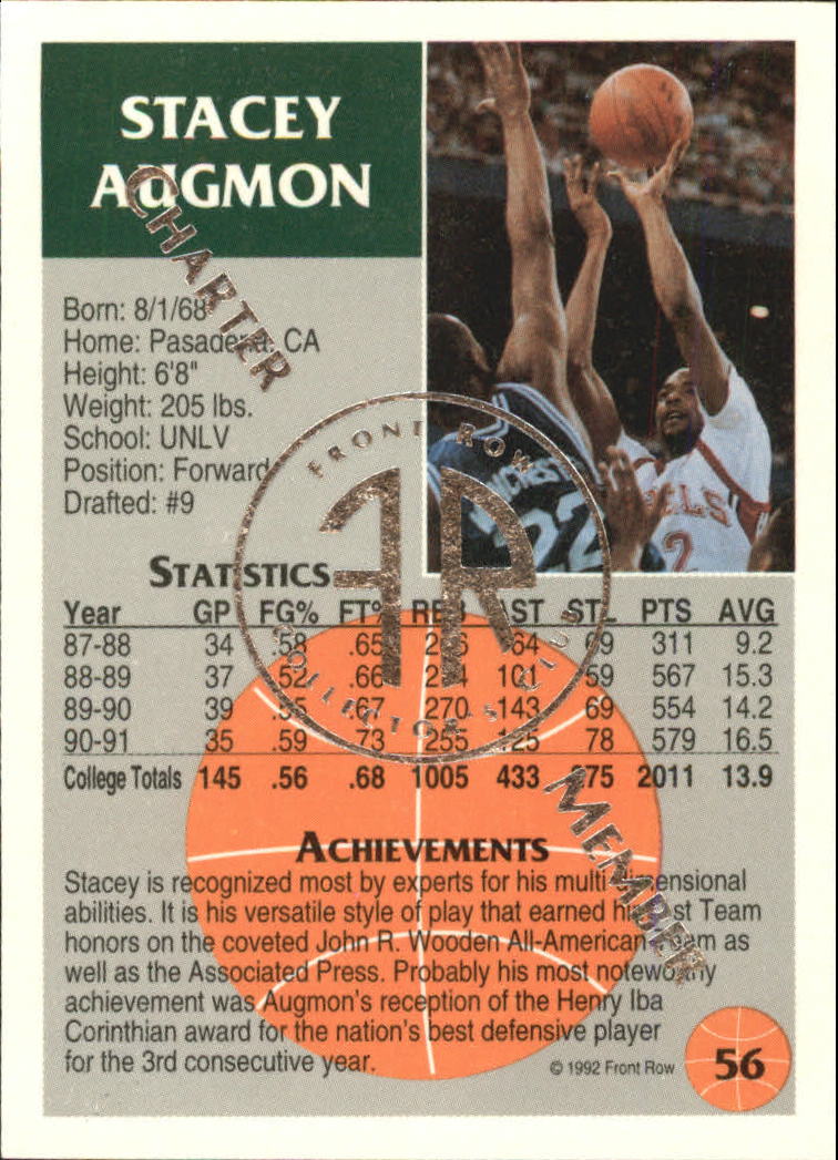1991 Front Row Update Silver #56 Stacey Augmon back image