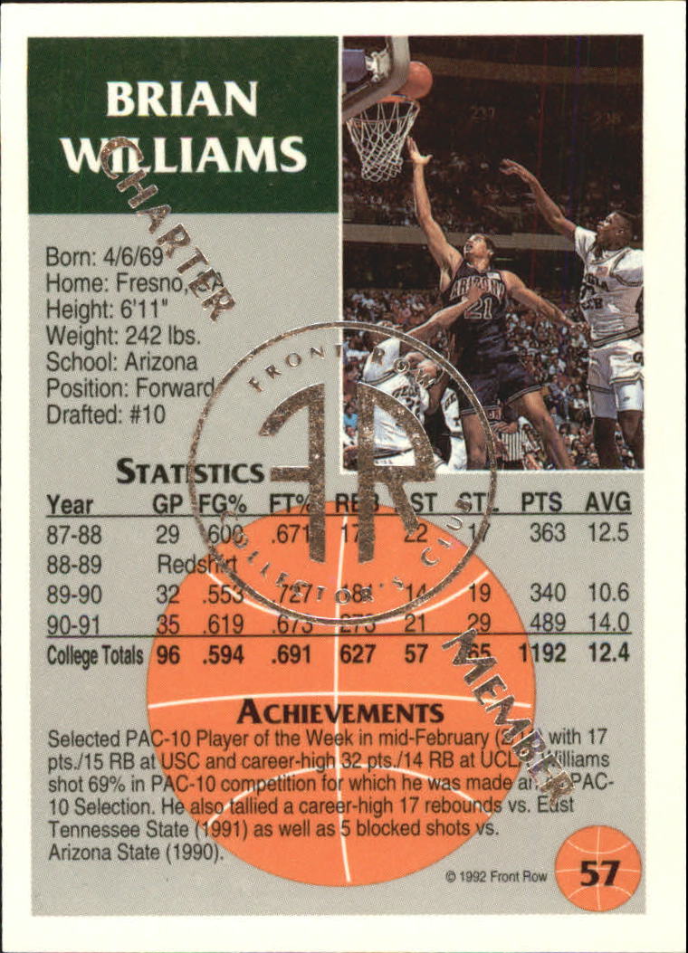 1991 Front Row Update Silver #57 Brian Williams back image