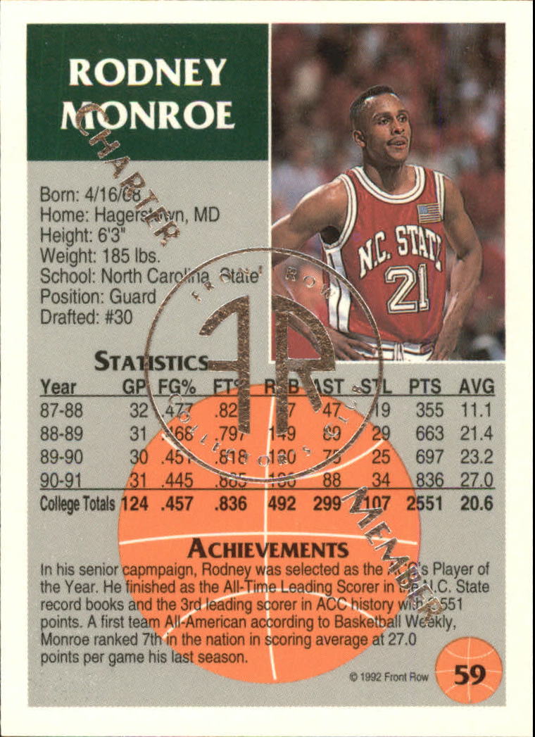 1991 Front Row Update Silver #59 Rodney Monroe back image