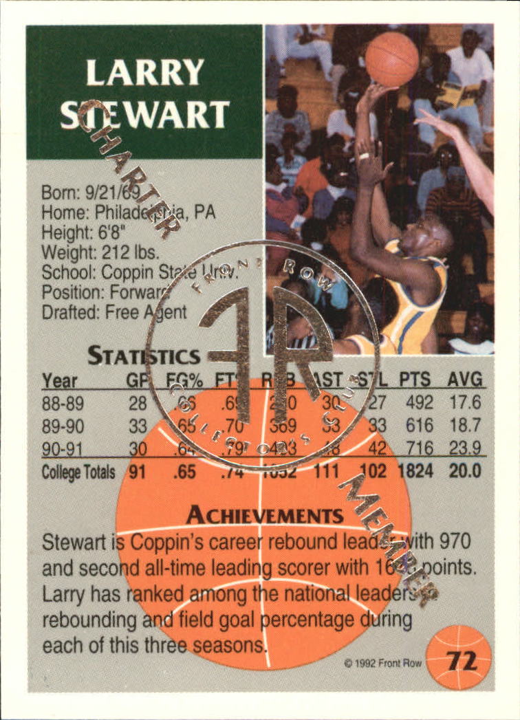 1991 Front Row Update Silver #72 Larry Stewart back image
