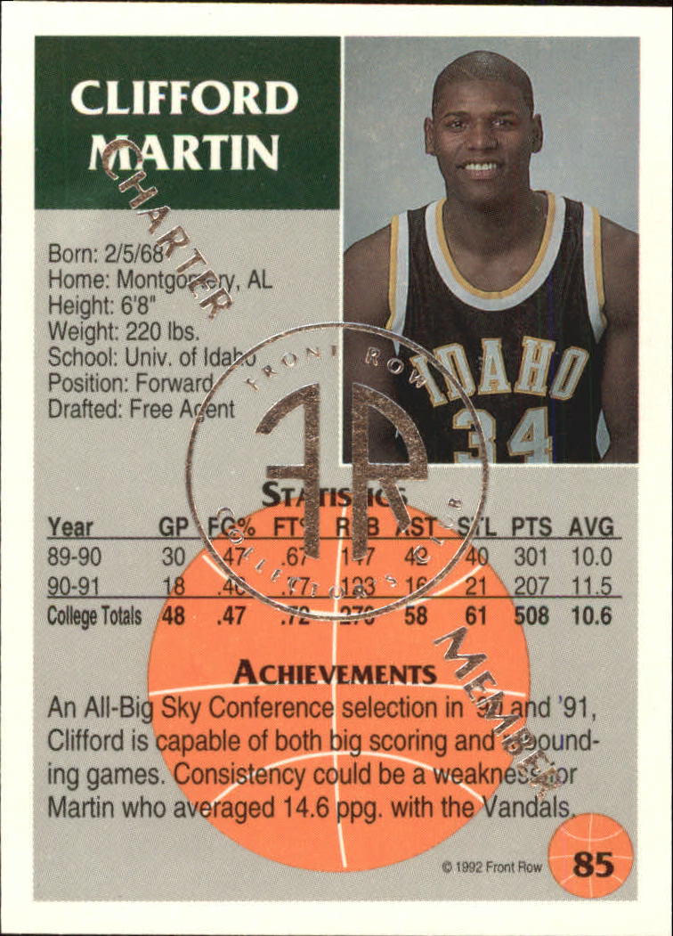 1991 Front Row Update Silver #85 Clifford Martin back image