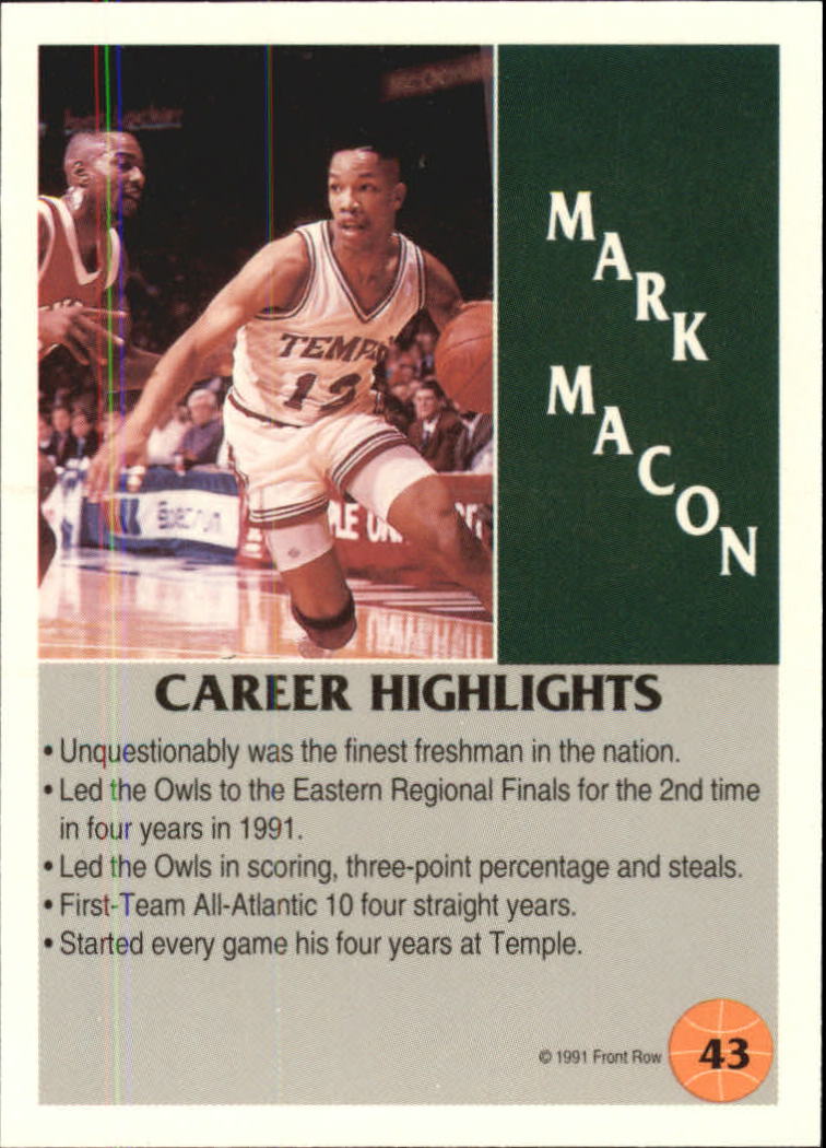 1991 Front Row #43 Mark Macon HL back image