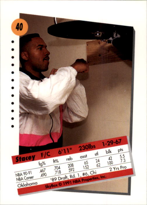 1991-92 SkyBox #40 Stacey King back image