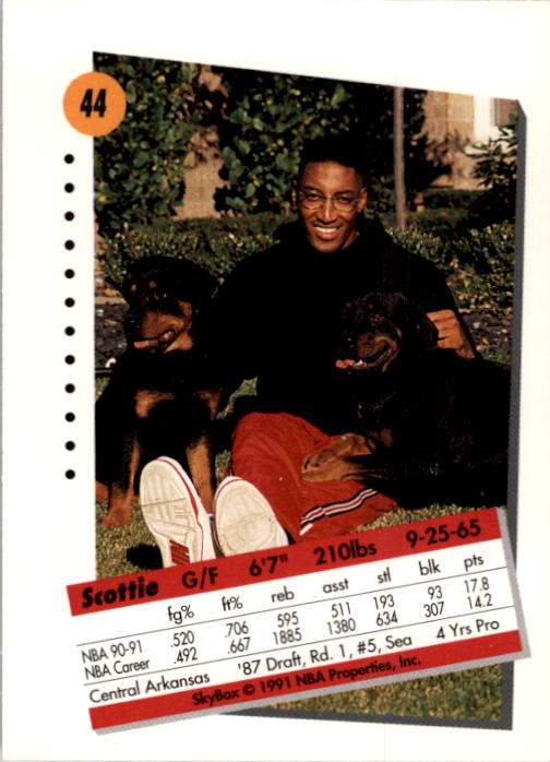 1991-92 SkyBox #44 Scottie Pippen back image
