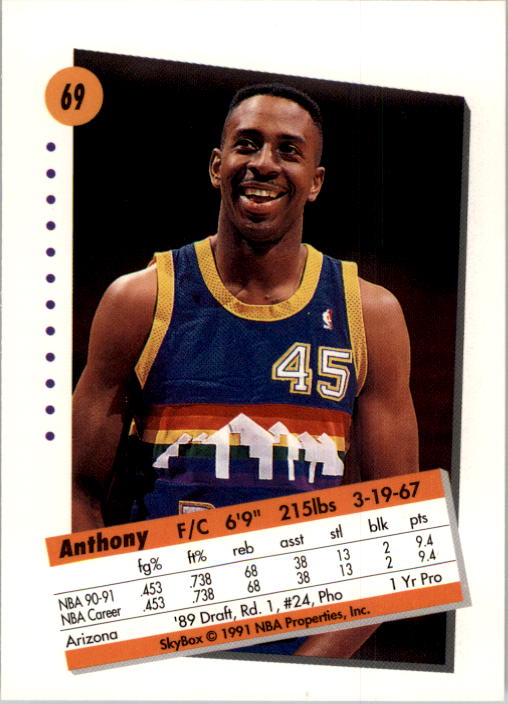 1991-92 SkyBox #69 Anthony Cook back image