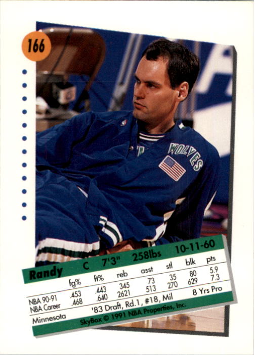 1991-92 SkyBox #166 Randy Breuer back image