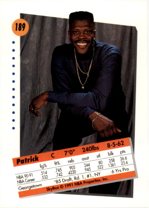 1991-92 SkyBox #189 Patrick Ewing back image