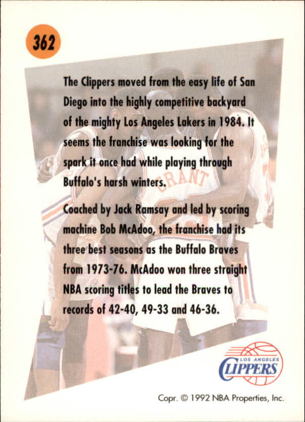 1991-92 SkyBox #362 Los Angeles Clippers TL back image
