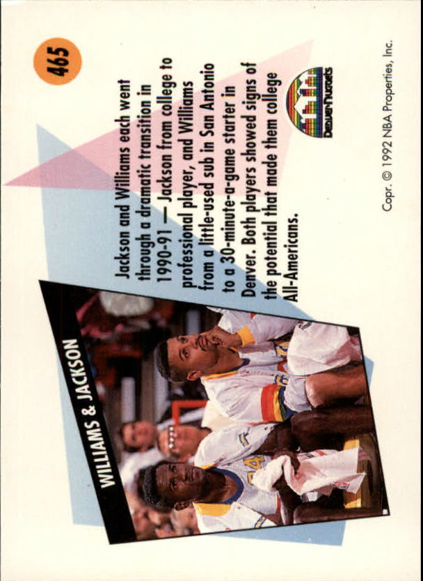 1991-92 SkyBox #465 Reggie Williams/Chris Jackson TW back image