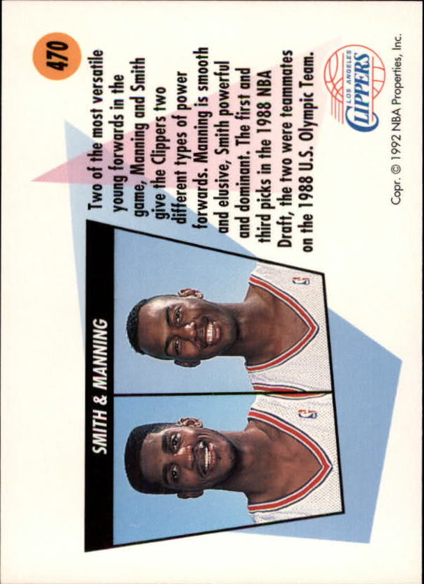 1991-92 SkyBox #470 Charles Smith/Danny Manning TW back image