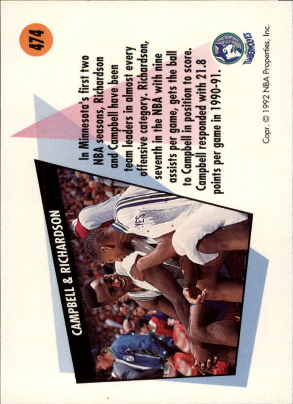 1991-92 SkyBox #474 Tony Campbell/Pooh Richardson TW back image