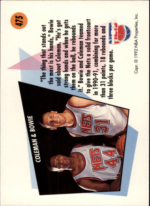 1991-92 SkyBox #475 Derrick Coleman/Sam Bowie TW back image