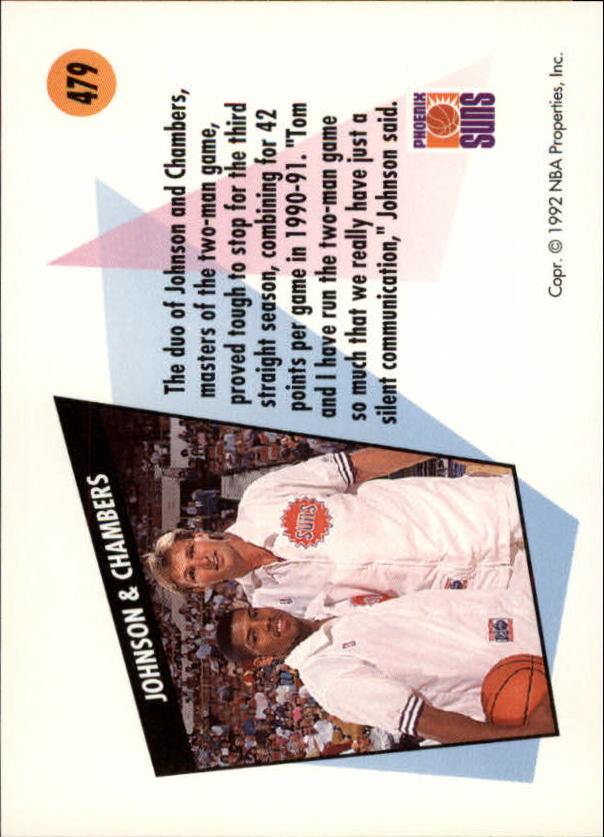 1991-92 SkyBox #479 Kevin Johnson/Tom Chambers TW back image