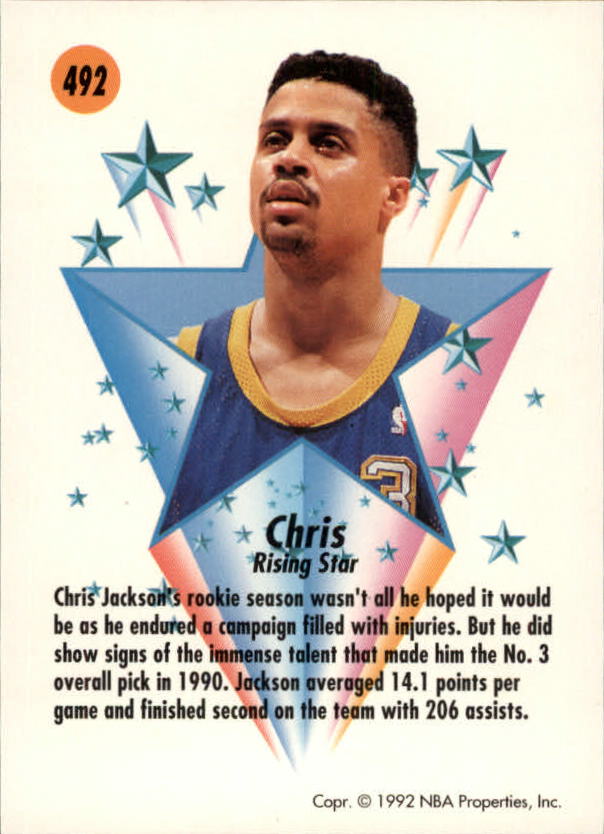 1991-92 SkyBox #492 Chris Jackson RS back image