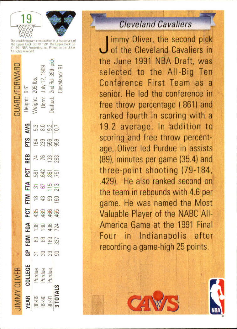 1991-92 Upper Deck #19 Jimmy Oliver RC back image