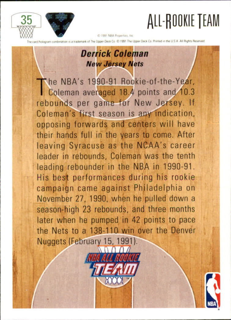 1991-92 Upper Deck #35 Derrick Coleman ART back image