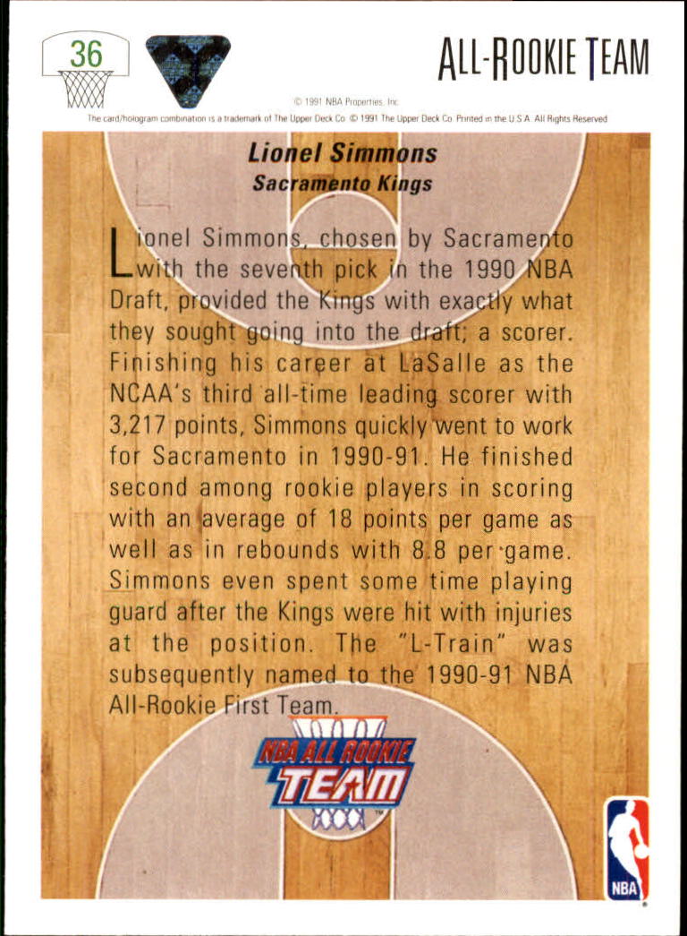1991-92 Upper Deck #36 Lionel Simmons ART back image