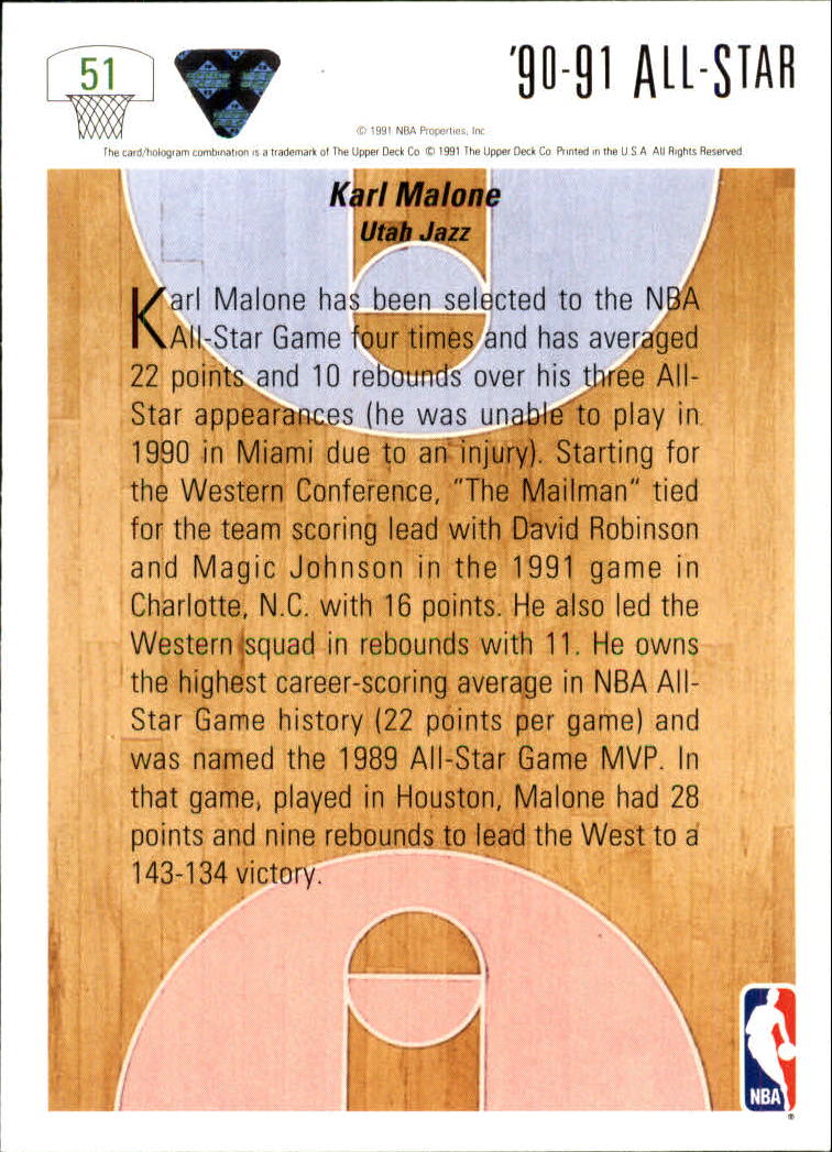 1991-92 Upper Deck #51 Karl Malone AS back image