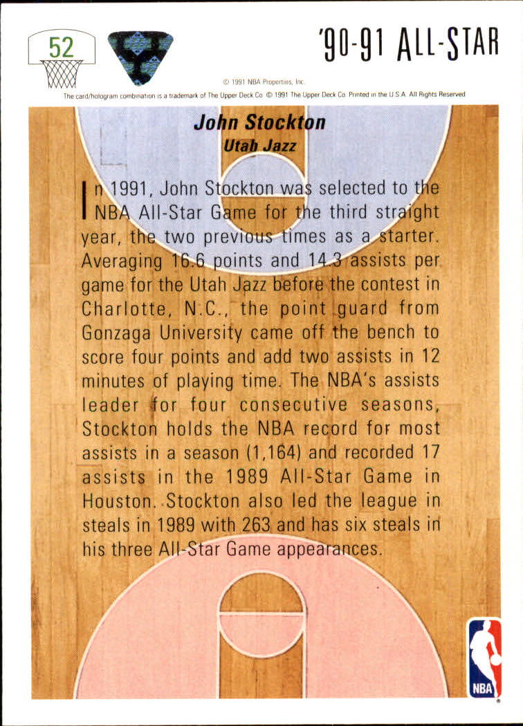 1991-92 Upper Deck #52 John Stockton AS back image