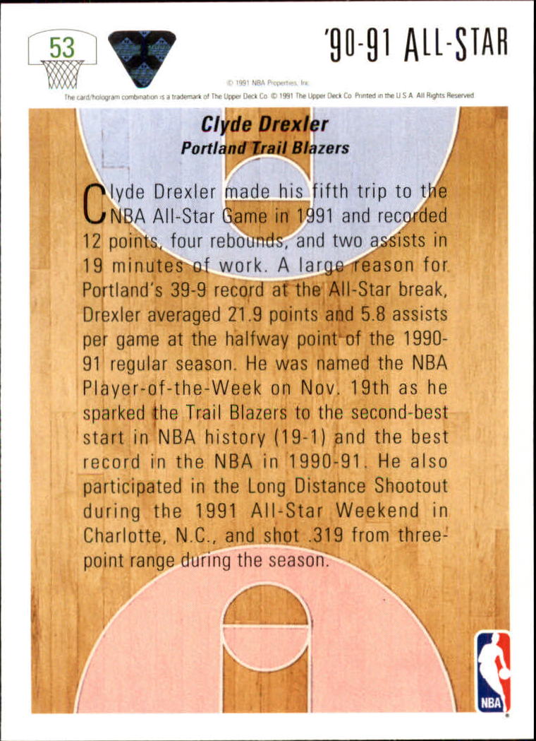 1991-92 Upper Deck #53 Clyde Drexler AS back image