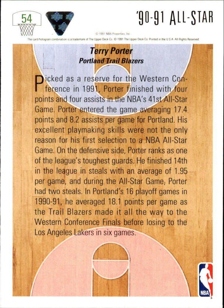 1991-92 Upper Deck #54 Terry Porter AS back image