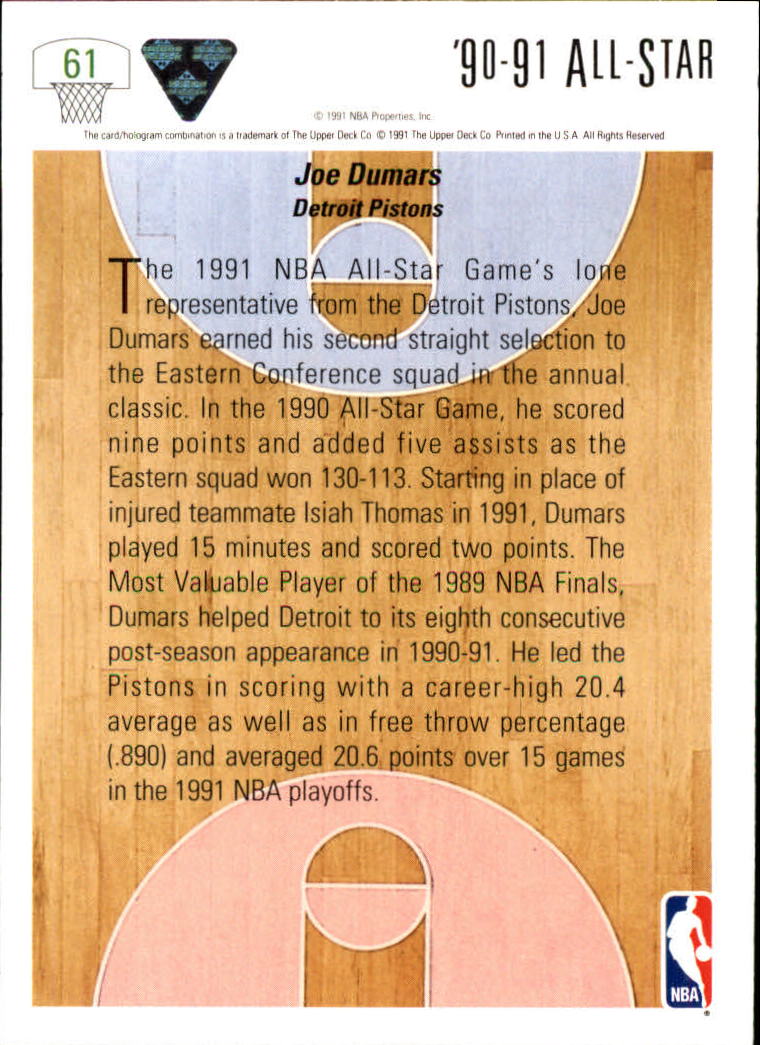 1991-92 Upper Deck #61 Joe Dumars AS back image