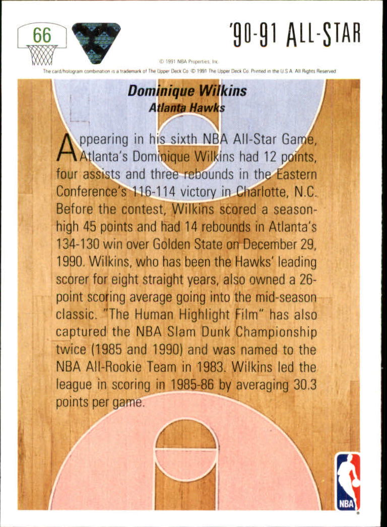 1991-92 Upper Deck #66 Dominique Wilkins AS back image