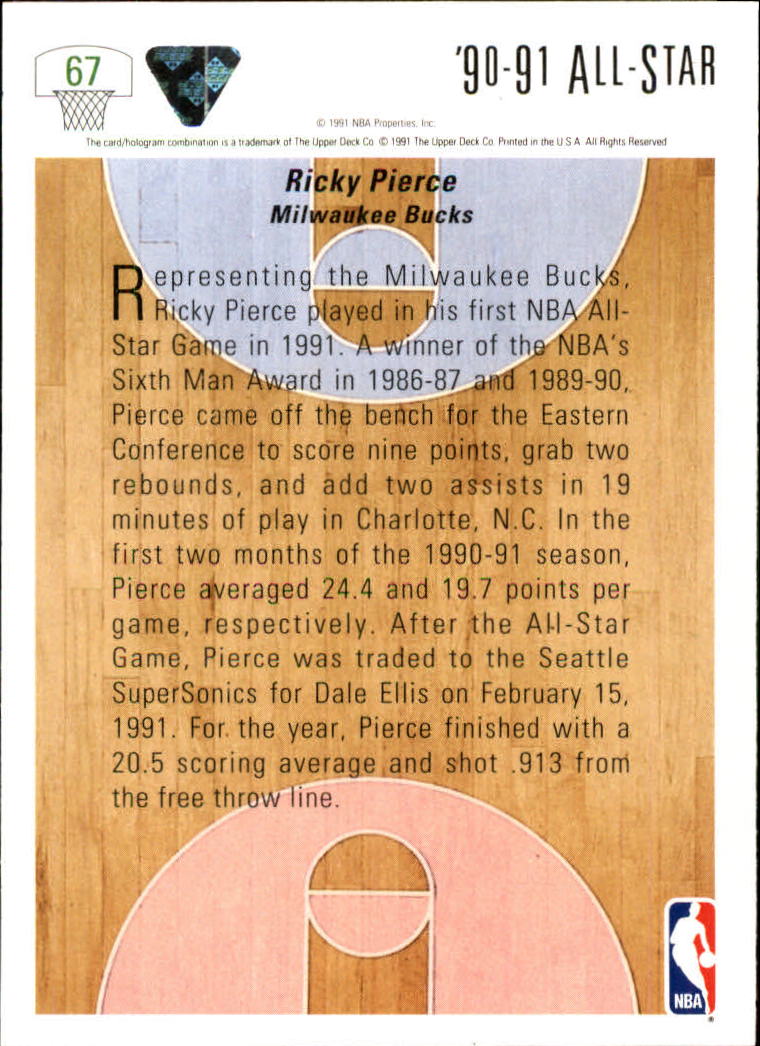 1991-92 Upper Deck #67 Ricky Pierce AS back image