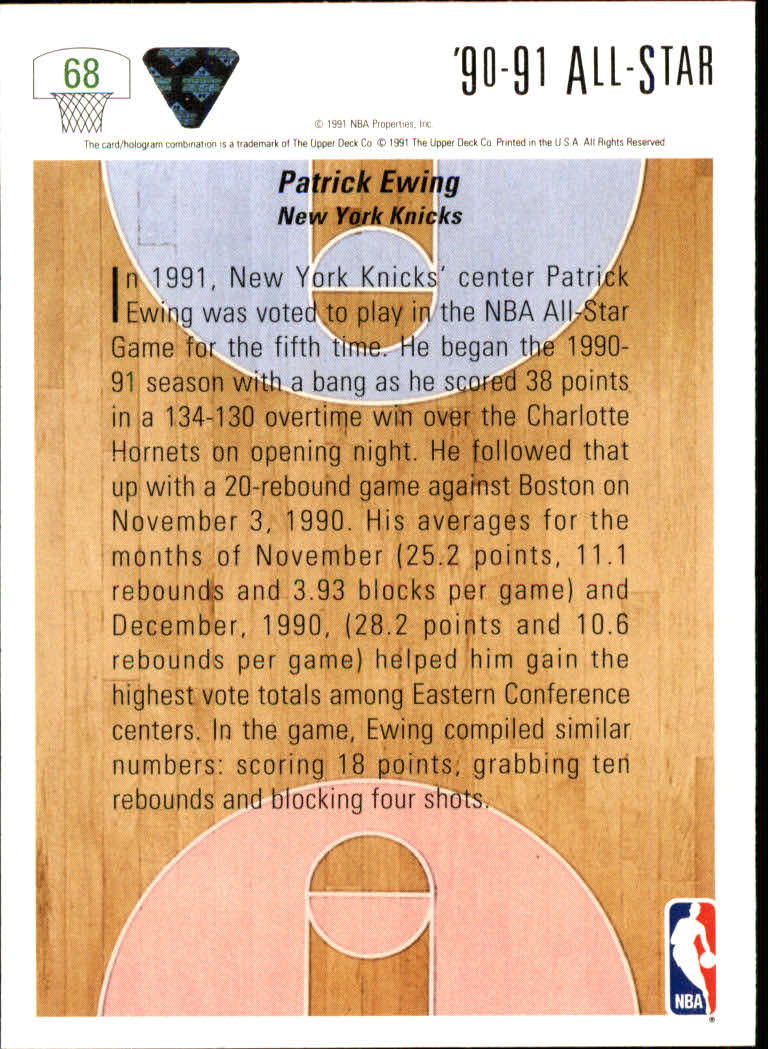 1991-92 Upper Deck #68 Patrick Ewing AS back image