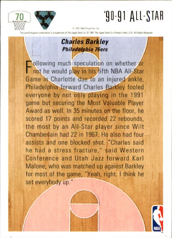 1991-92 Upper Deck #70 Charles Barkley AS back image
