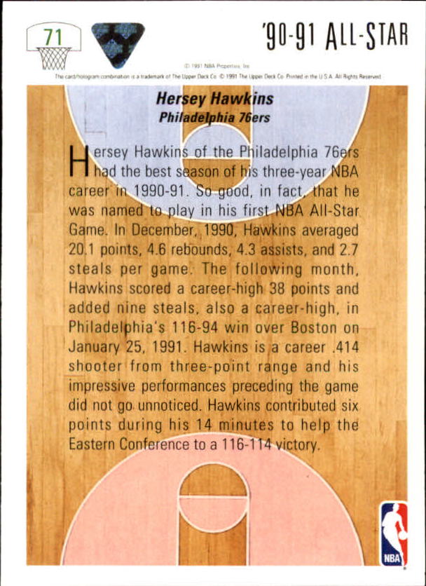 1991-92 Upper Deck #71 Hersey Hawkins AS back image