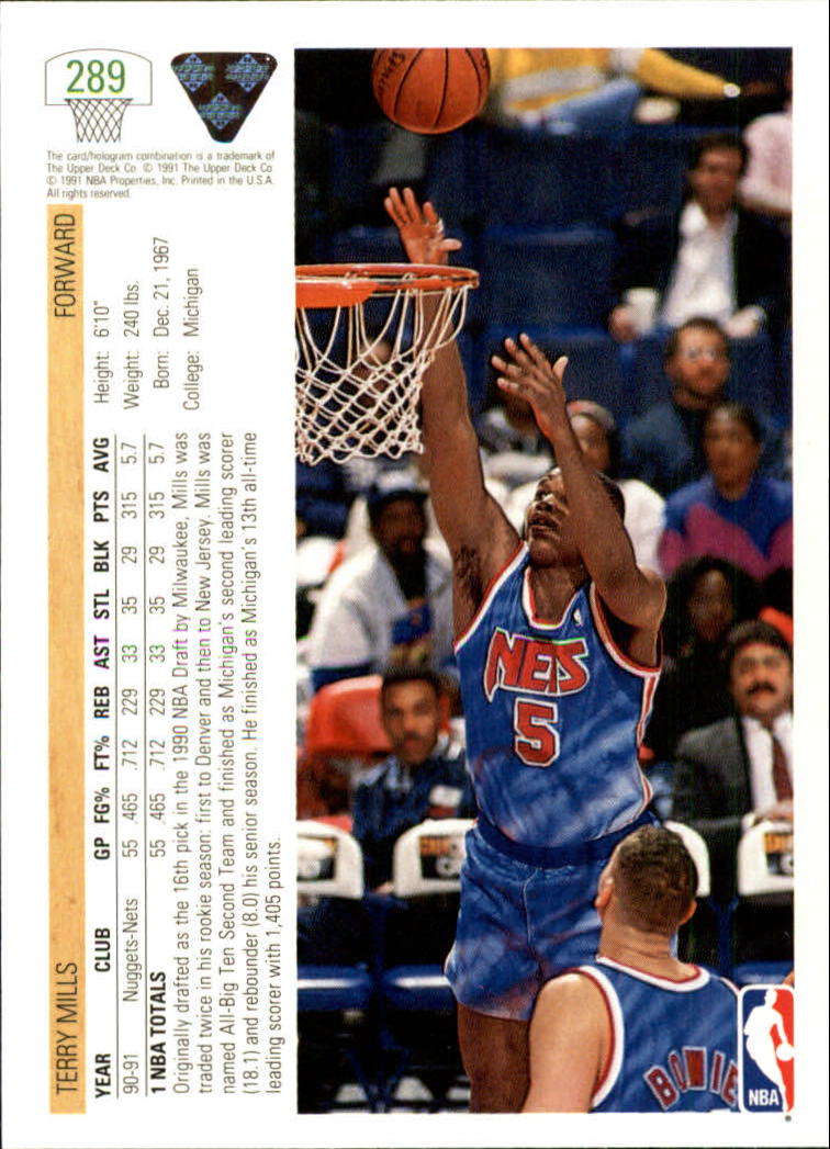 1991-92 Upper Deck #289 Terry Mills RC back image
