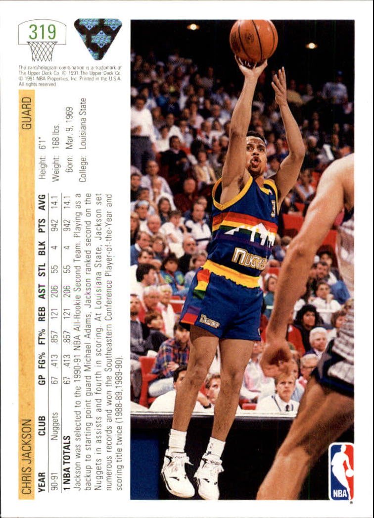 1991-92 Upper Deck #319 Chris Jackson back image