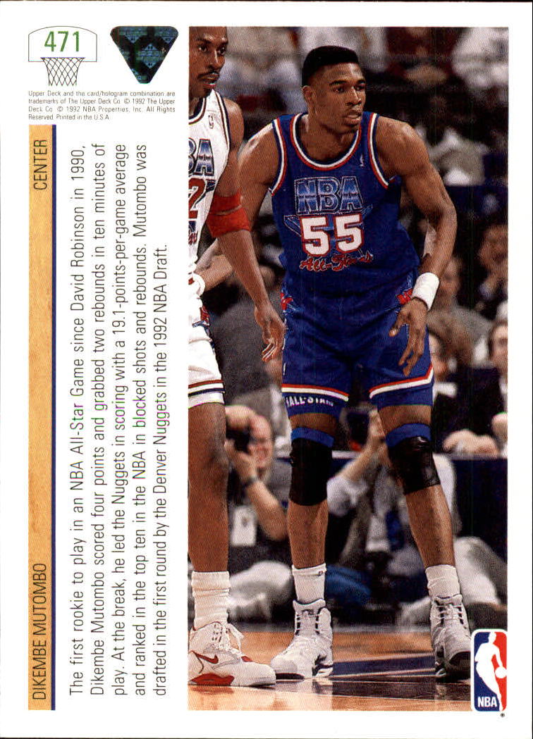 1991-92 Upper Deck #471 Dikembe Mutombo AS UER/Drafted in 1992, should be 1991 back image