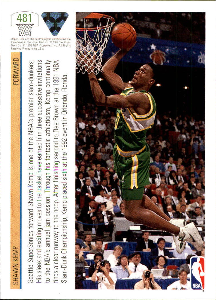 1991-92 Upper Deck #481 Shawn Kemp SD back image