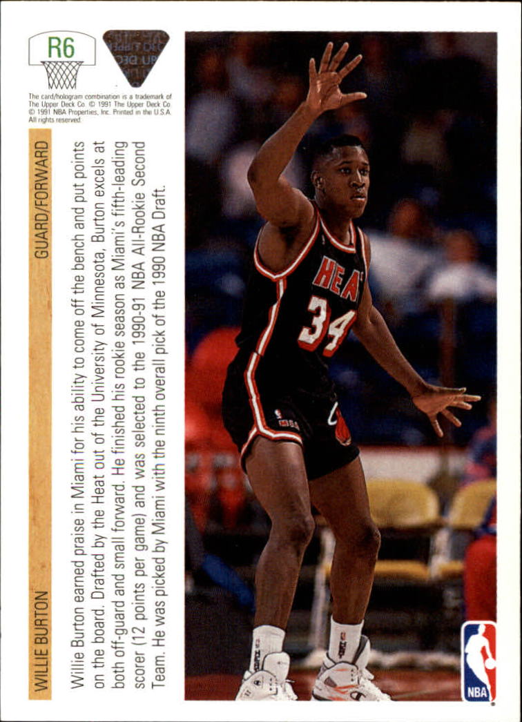 1991-92 Upper Deck Rookie Standouts #R6 Willie Burton back image