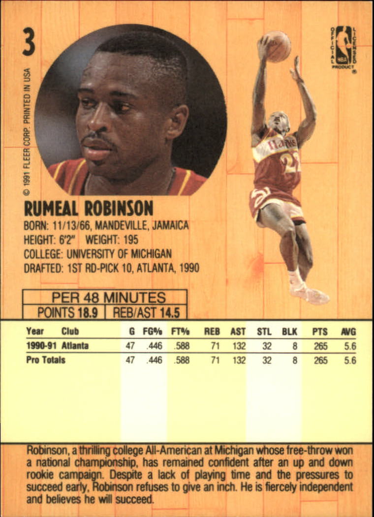 1991-92 Fleer #3 Rumeal Robinson back image
