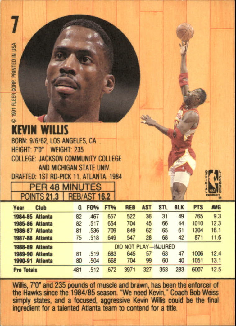 1991-92 Fleer #7 Kevin Willis back image