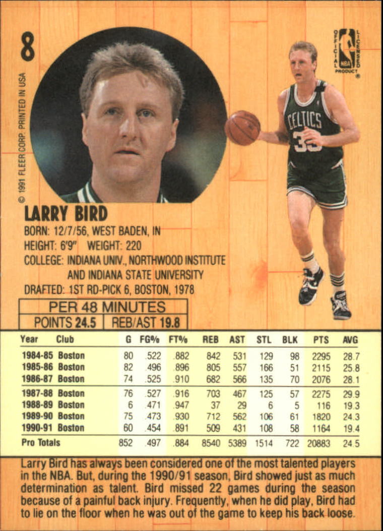 1991-92 Fleer #8 Larry Bird back image