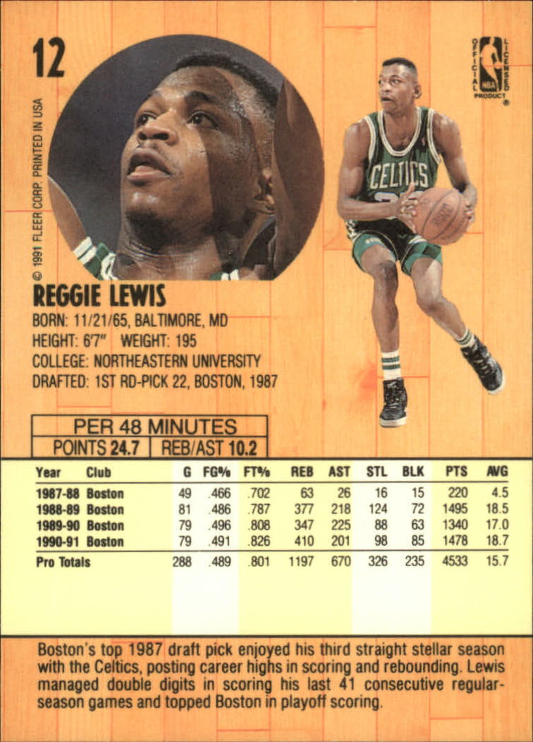 1991-92 Fleer #12 Reggie Lewis back image