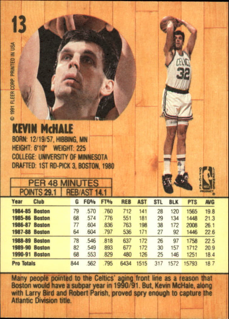 1991-92 Fleer #13 Kevin McHale back image