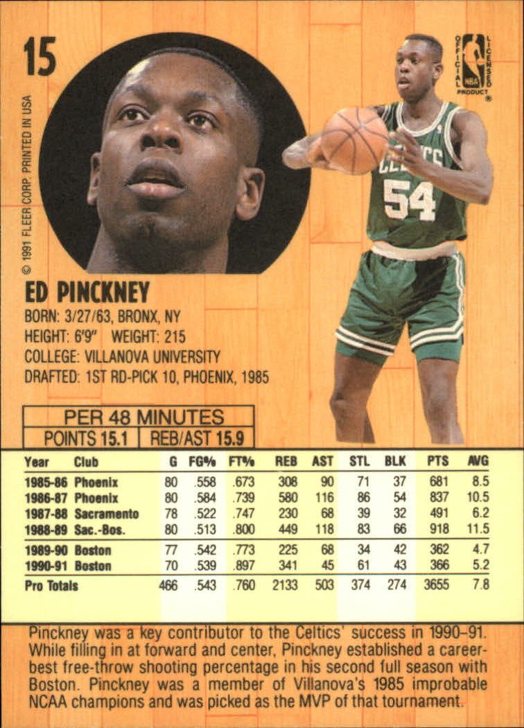 1991-92 Fleer #15 Ed Pinckney back image