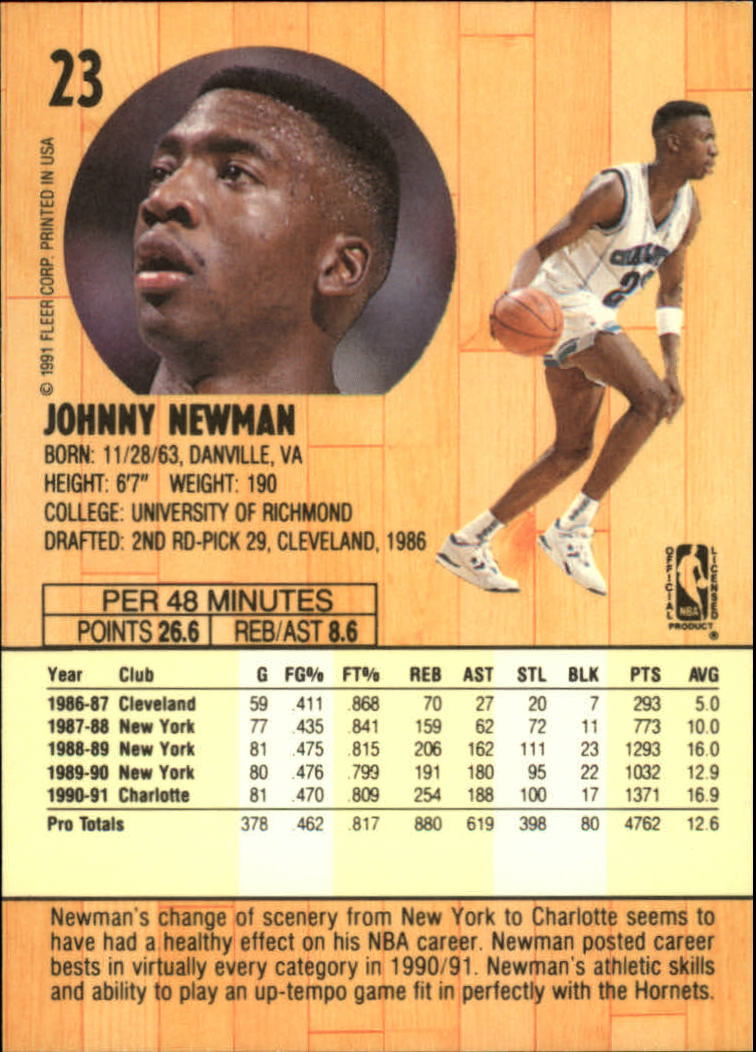 1991-92 Fleer #23 Johnny Newman back image