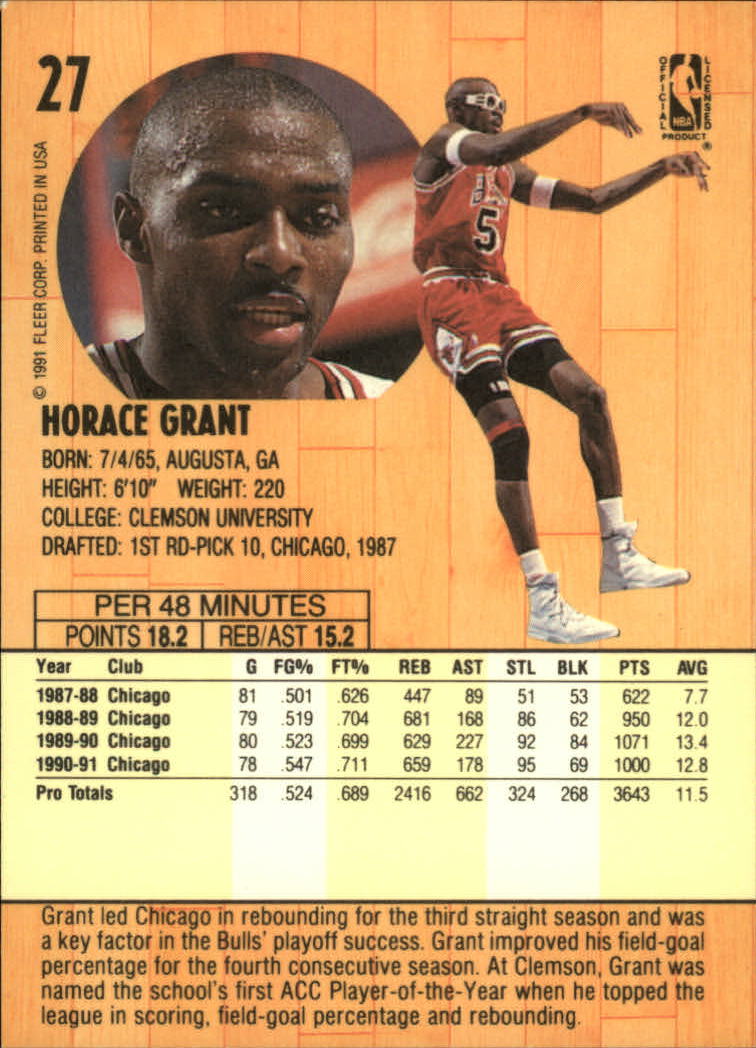 1991-92 Fleer #27 Horace Grant back image