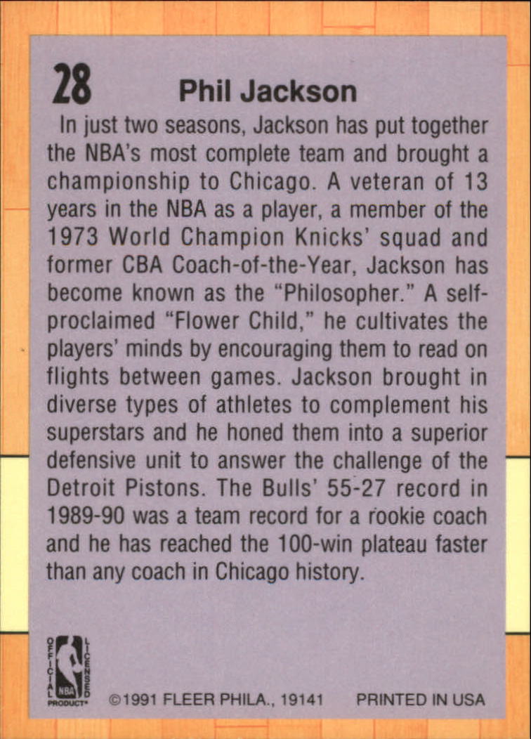 1991-92 Fleer #28 Phil Jackson CO back image