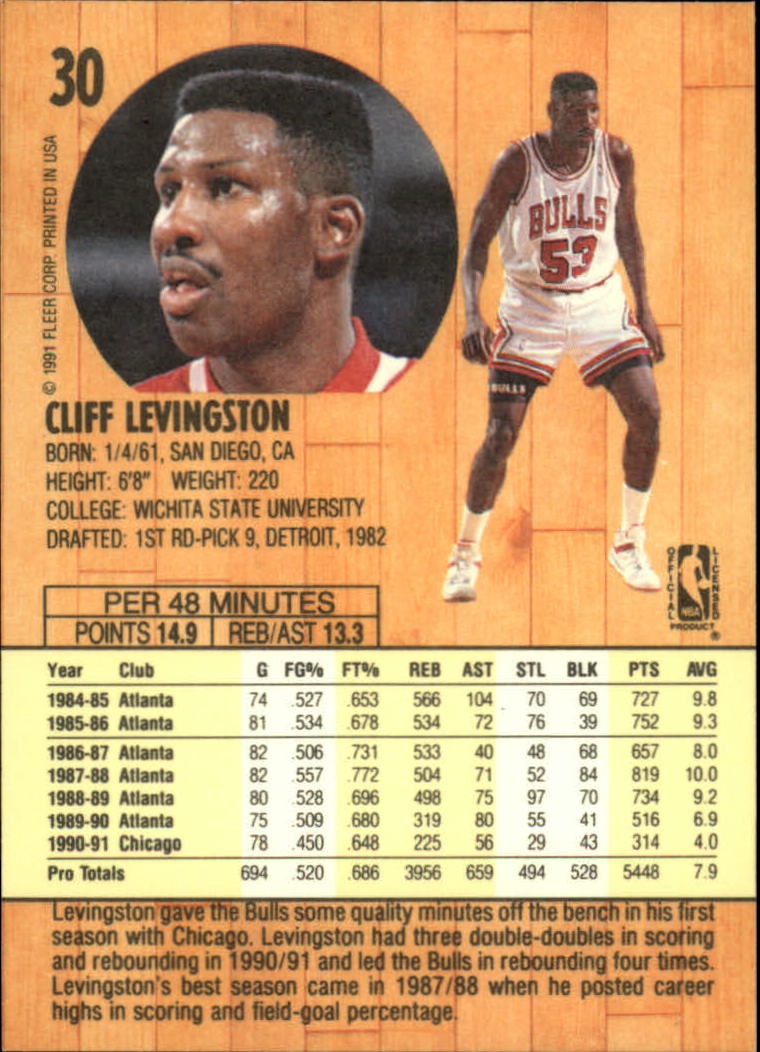 1991-92 Fleer #30 Cliff Levingston back image