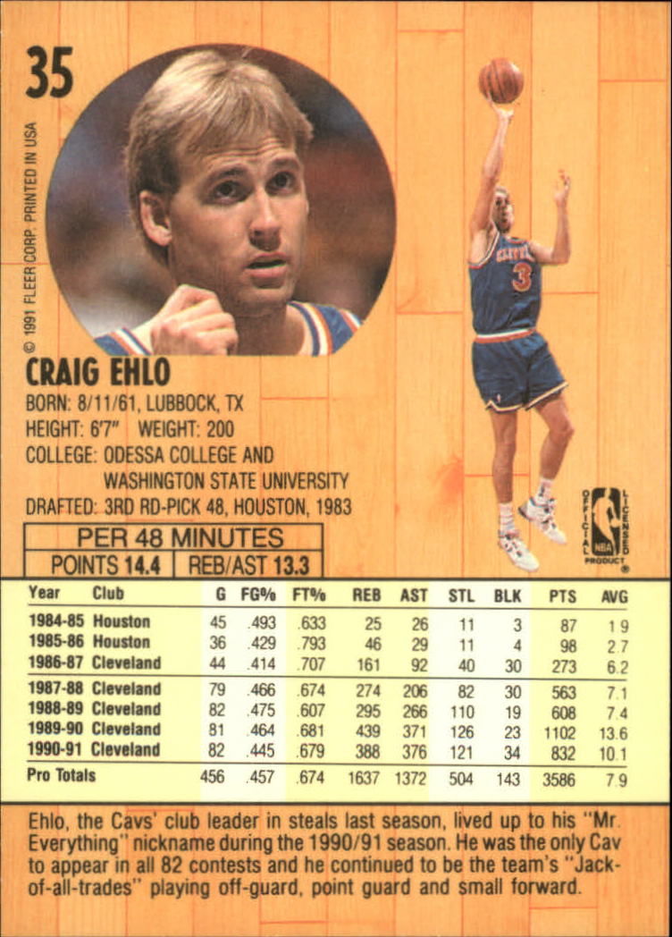 1991-92 Fleer #35 Craig Ehlo back image